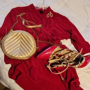 Red dress with front ruffles